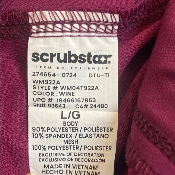 Scrubstar Women's Scrub Top 2 Pockets Wine Size Large - Picture 6 of 7